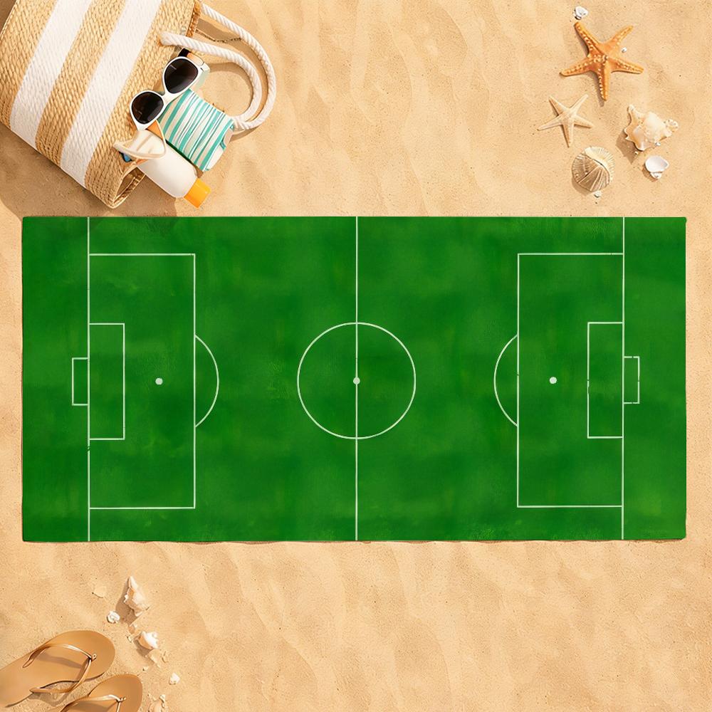 Football Pitch Print Towel Quick Dry Absorbent Beach Towel for Sports, Fitness, Swimming and Outdoor Activities
