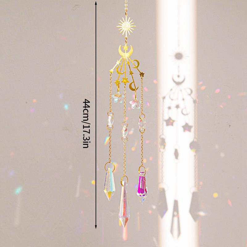 Crystal Suncatcher Moon Star Rainbow Sun Catcher Wind Chime Pendant Sun Catcher Pendants Outdoor Garden Yard Hanging Decor