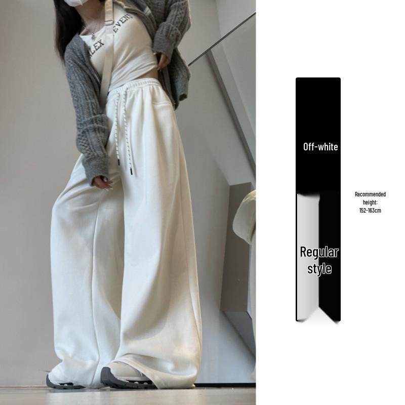 Белые брюки с высокой посадкой и широкими штанинами: Весна/Осень 2025 - Утягивающие, Свободные, Трикотажные брюки в пол для женщин