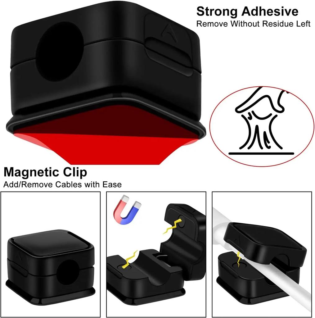 Magnetic Cable Clips:Adjustable Cord Holder for Under Desk Cable Management-Smooth Wire Keeper & Organizer Desk Organiser