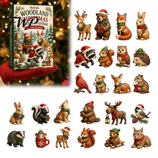 Fairy Tale Animal Set 24 Days Christmas Advent Calendar, Forest Animals Countdown Acrylic Elf Figures Cute Collectible Toys for Holiday Party