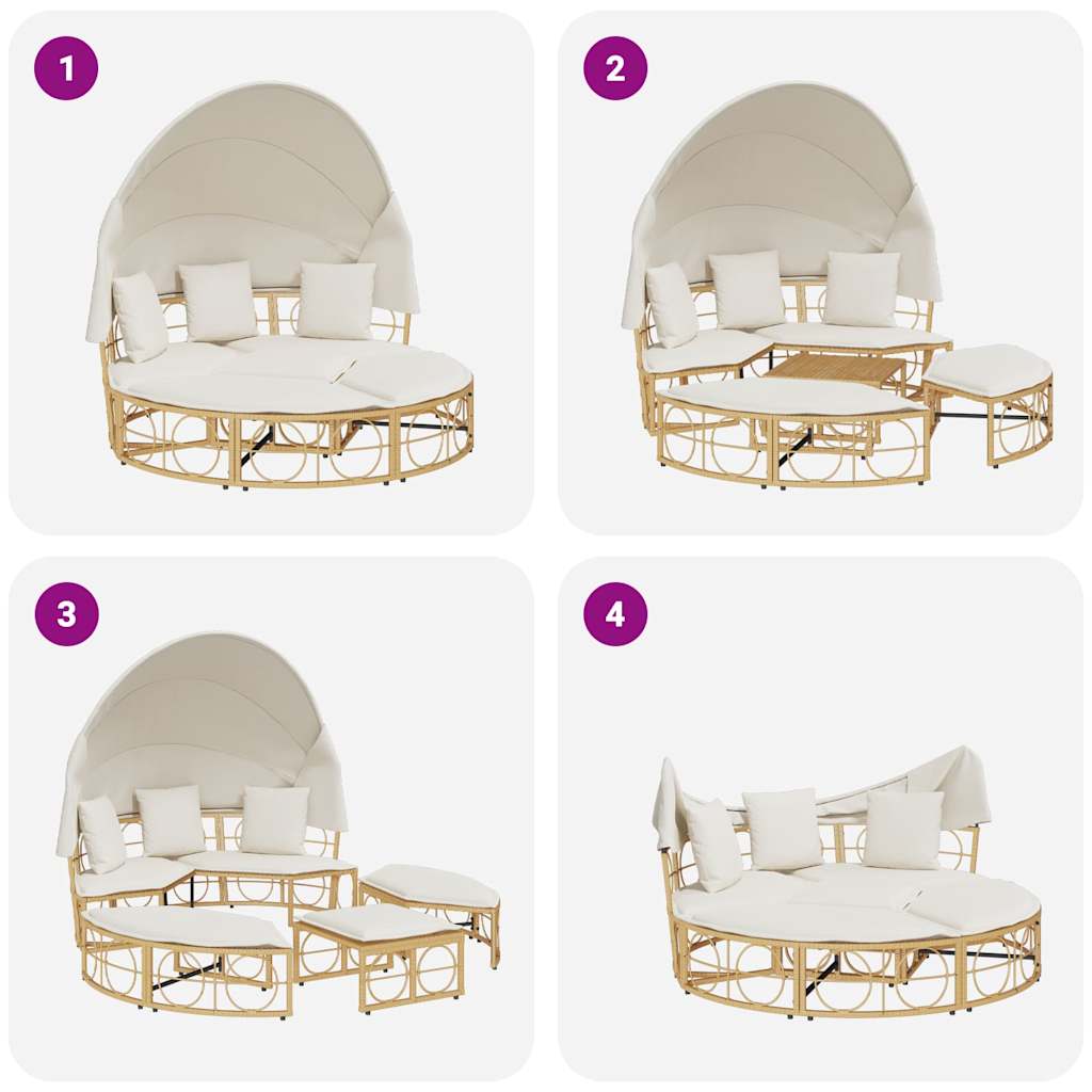 Outdoor Lounge Bed with Canopy and Cushions Poly Rattan