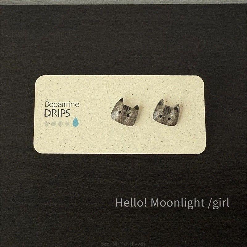 Flocked Blue Cat Earrings Cute Velvet Kitten Studs Adorable Animal Jewelry Lightweight Gift for Cat Lovers