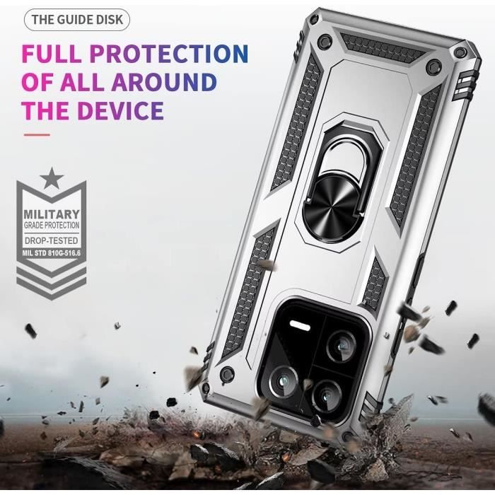 Coque et Verres Trempés - E.F.CONNECTION - Pour Xiaomi Redmi Note 13 Pro+ 5G - Argenté - Support 360° - Antichoc