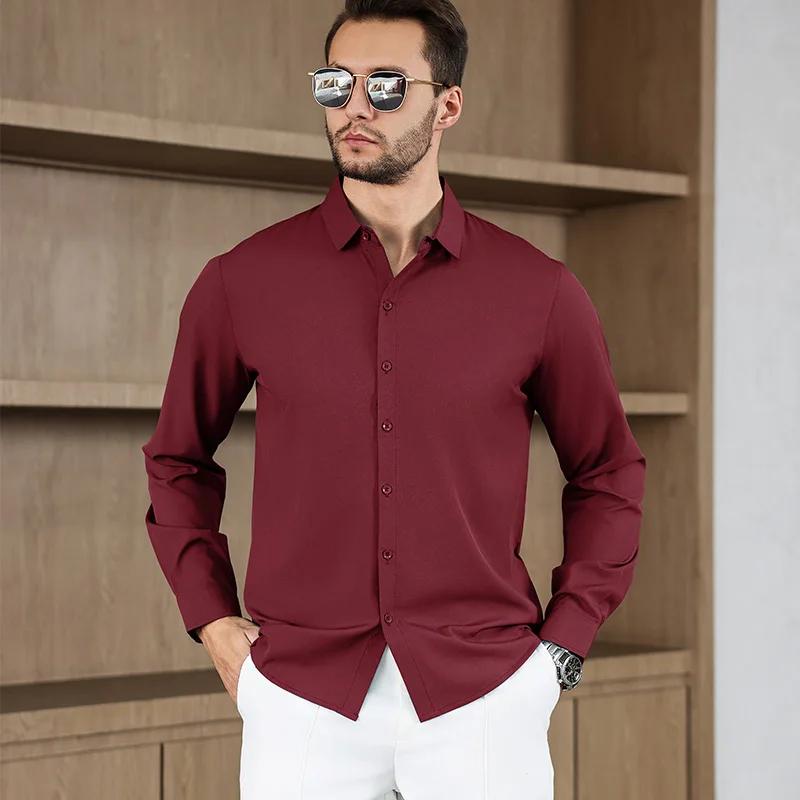 Новая мужская рубашка business casual с длинным рукавом, однотонная, устойчивая к складкам, не мнется, удобная, для любого сезона, универсальный топ