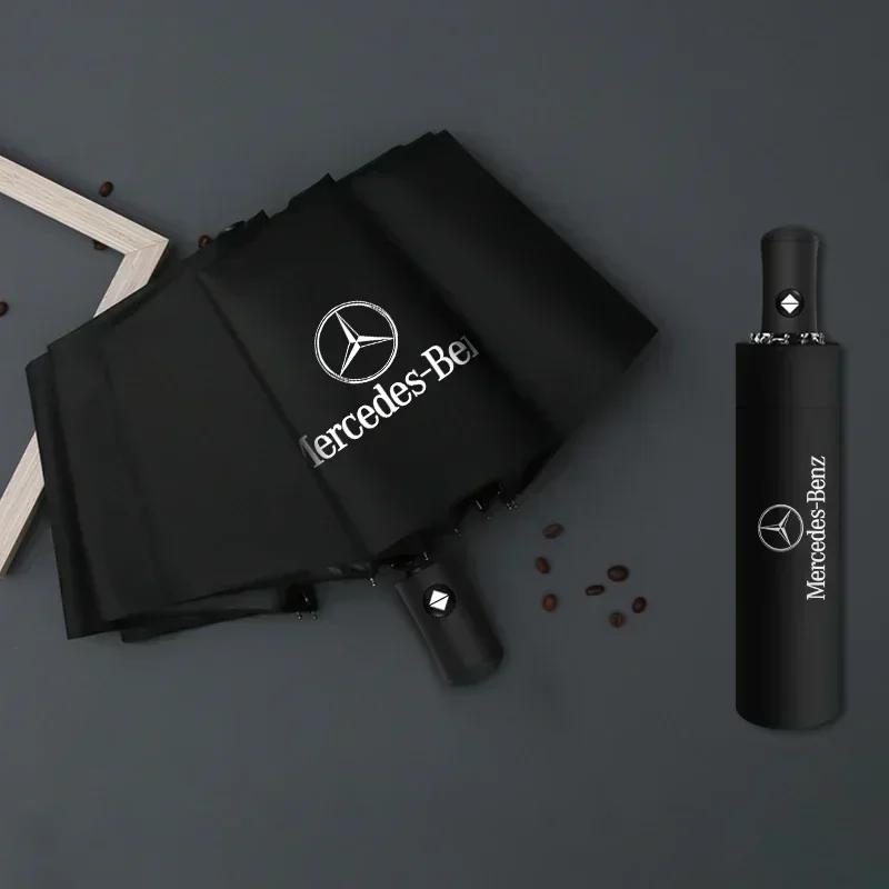 CRK1 Car Logo Automatic Folding Windproof Sunshade Umbrella for Mercedes Benz W203 W204 W205 W206 W212 W213 W222 W223 E300 C200