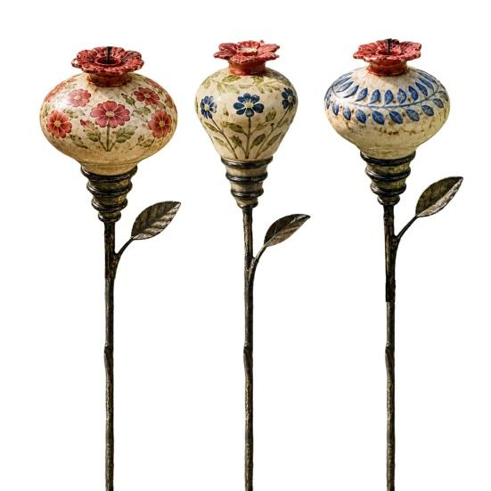 Colorful Flower Shaped Feeder Hummingbird Garden Stake, Vintage Ceramic Feeder, Feeding Port, Bed Decorative Accent Nectar for Outdoor Backyard