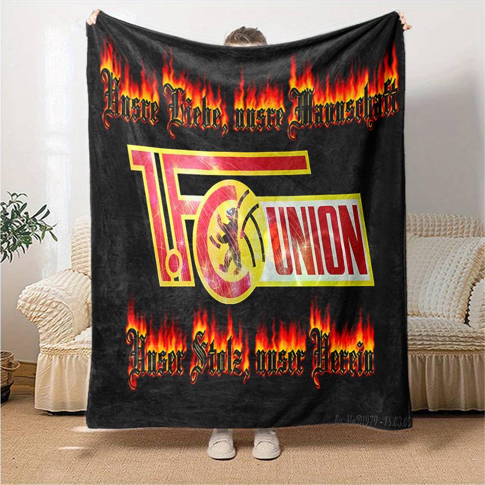 Union Football Emblem Flannel Blanket, Soft Polyester, Modern Design, All-Season for Camping, Travel, Gifts for holidays or birthdays