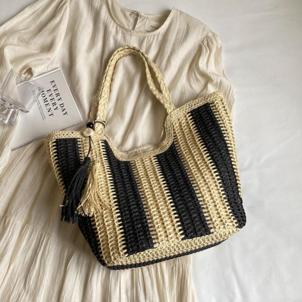 Beach Straw Crochet Bag Summer Women's Handbags Fashion Striped Shoulder Bag Travel