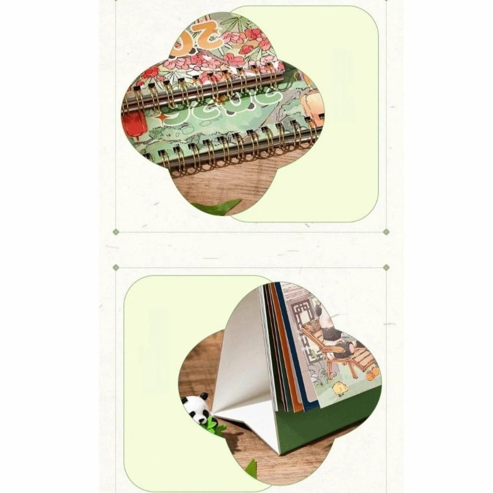 Double Coil Rotary Table Calendar Cartoon Panda Flip Calendar Chinese Style Planner Calendar Home