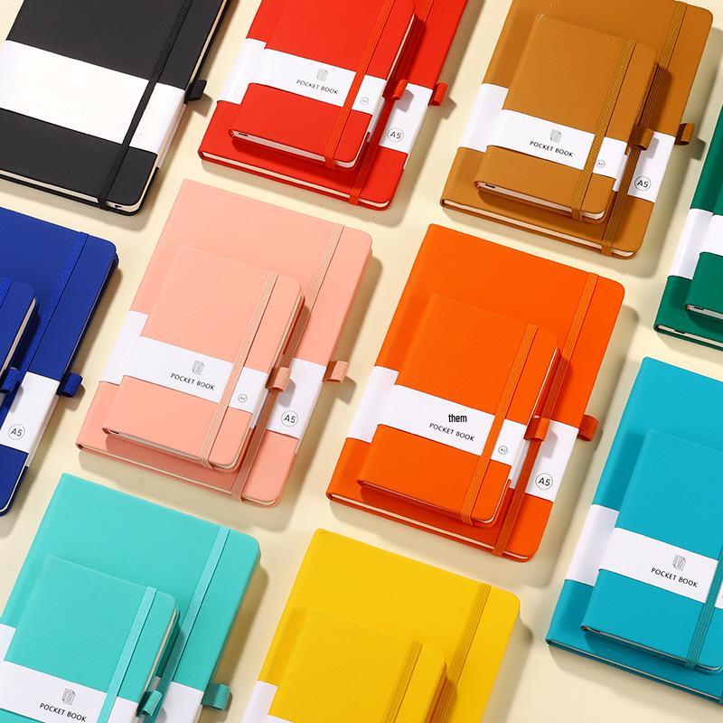 A6 Color Elastic Band Portable Notebook - Student Memo with Skin-Feel Leather Pocket Design