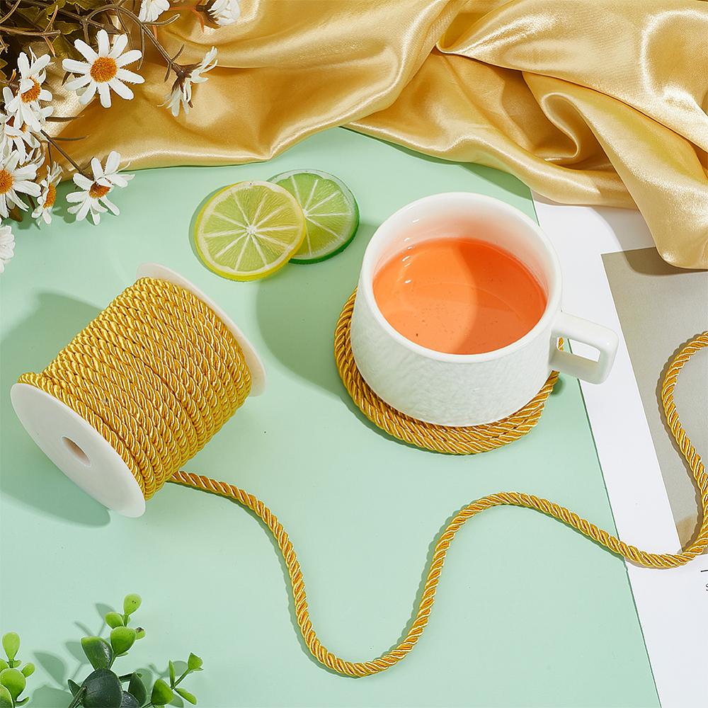 3-жильный полиэстеровый шнур, на катушке, крученый, для DIY фурнитуры для изготовления шнуровых украшений, Золотистый, 5 мм, Катушка: 82x83 мм, около 18 м/рулон
