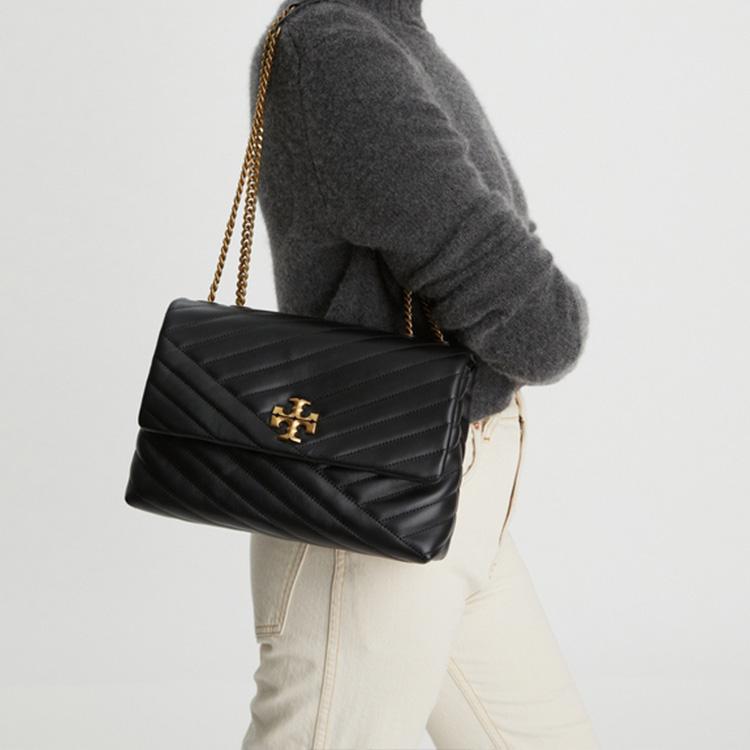 Tory Burch Kira Quilted Leather Chain Shoulder Strap Leather Crossbody Bag Large Women bags Black 90446-001
