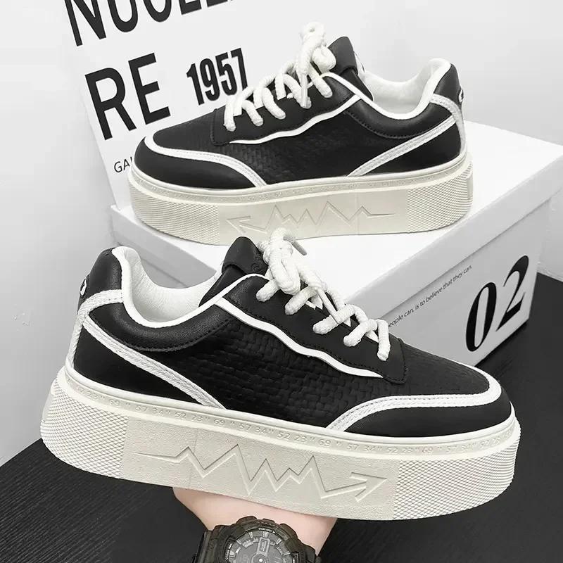 Модные мужские кроссовки Модные кеды для скейтборда Легкие кожаные повседневные туфли для мужчин На шнуровке Вулканизированная обувь Обувь на платформе Tenis Masculino