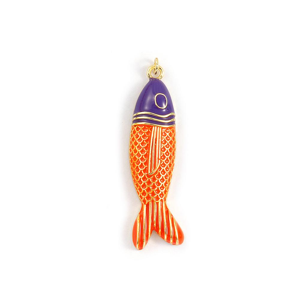 Doreen Box 1 PC Brass Fish Pendants 18K Gold Plated Enamel Fish Animal Ocean Jewelry Charms for Necklace Findings 5.6cm x 1.5cm