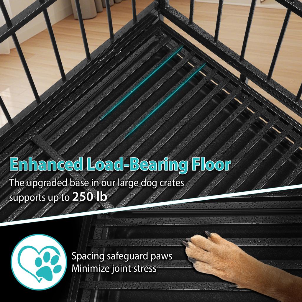 120x76.5x87CM Heavy Duty Dog Crate Metal Pet Dog Crate 2 Doors Locks Design Kennel Playpen with 4 Wheels Removable Tray