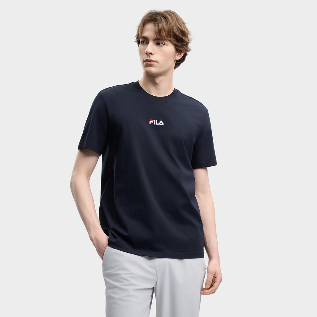 Fila Оригинальная Классическая Универсальная Модная Хлопковая Футболка с Коротким Рукавом и Круглым Вырезом Мужские Топы Легендарный-Синий F51M629103FNV