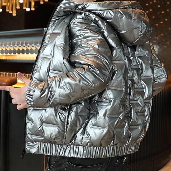 Cotton Coat Hooded Smooth Surface Solid Color Long Sleeves Cardigan Cold-proof Padded Plus Size Men Winter Coat for Outdoor