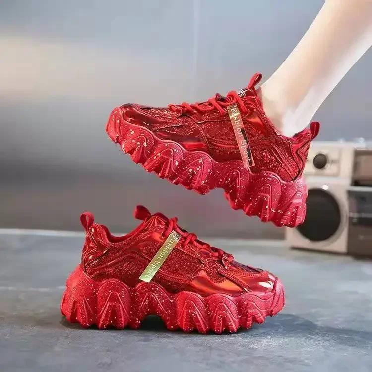 Lace Up Round Toe Woman Footwear Sequins Shoes for Women Designer Luxury Fashion 2024 Korean Comfortable and Elegant Y2k Offers