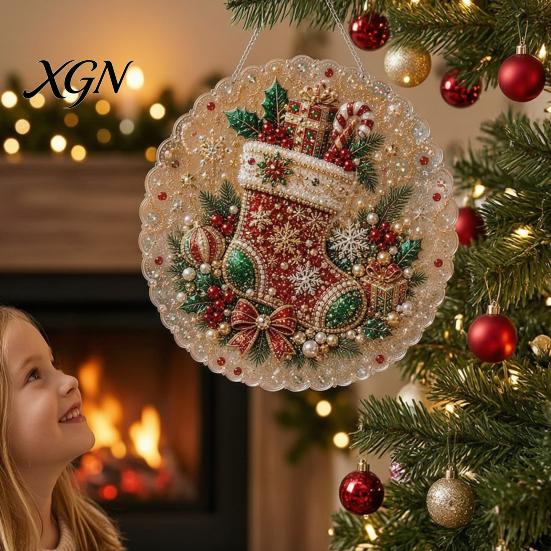 Novice Friendly Crafting Kit Christmas Faux Pearl Painting Suncatcher Kit, Cute Santa Snowman Tree 3D Beaded DIY Art Set Ornament, Handmade