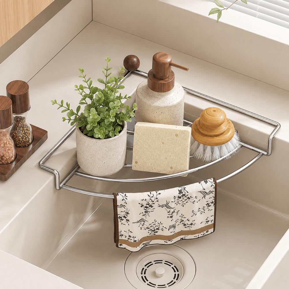 Anti-rust Sink Corner Rack Stainless Steel Sink Drain Shelf Dishcloth Sponge Stand Kitchen Use