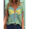 V-neck Short Sleeved Top with Sexy 3D Animal Butterfly Dragonfly Print Women's T-shirts