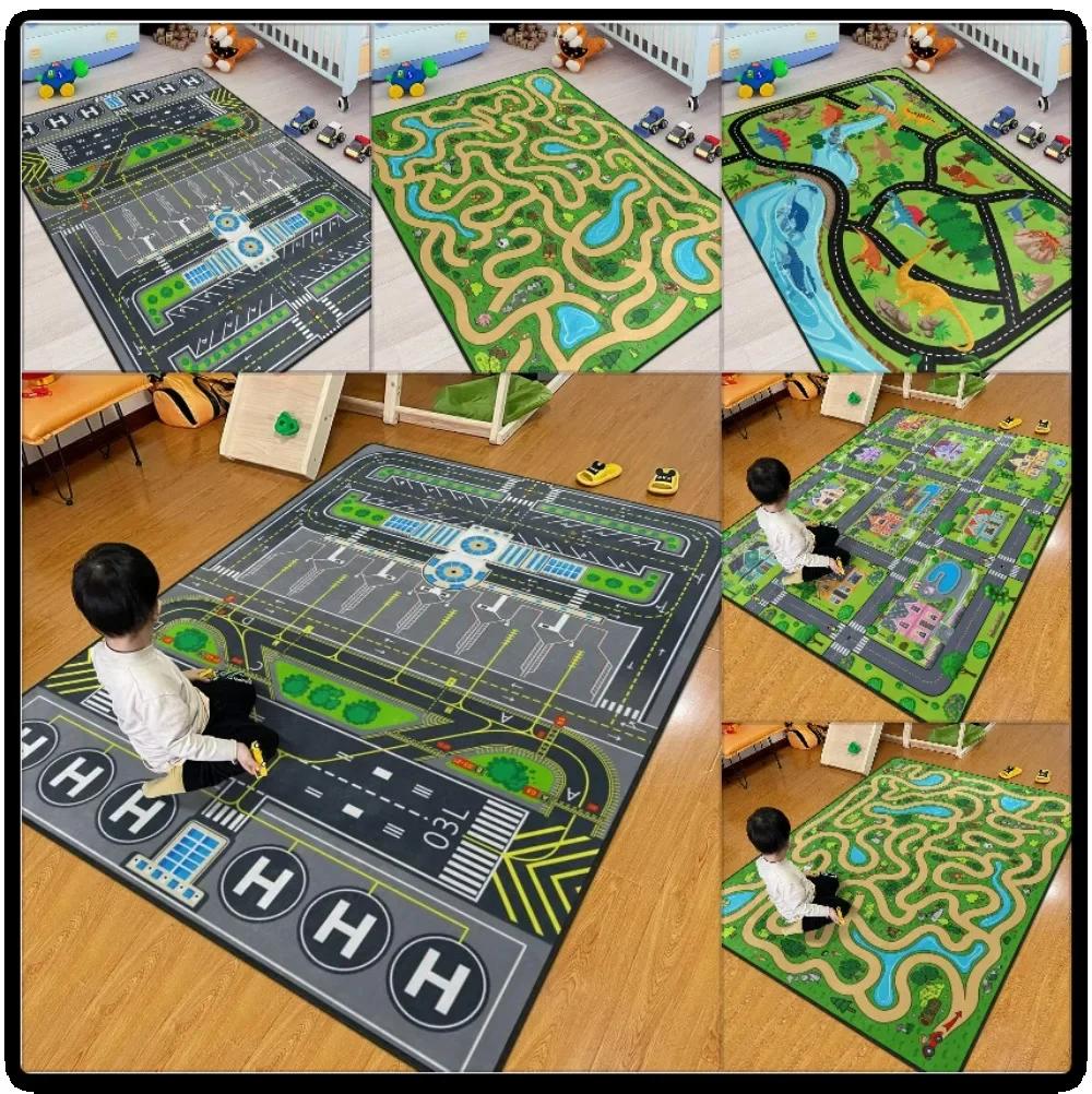 3D игровой коврик с дизайном взлетно-посадочной полосы аэропорта для детей с узором «Городской лабиринт», развивающий напольный ковер для детской игровой комнаты, декора спальни