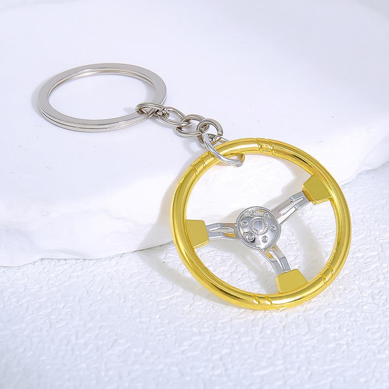 Mini Steering Wheel Keychain Non-Fading Metallic Finish Sturdy Design Key Accessory for Car Racers Hobby Collection