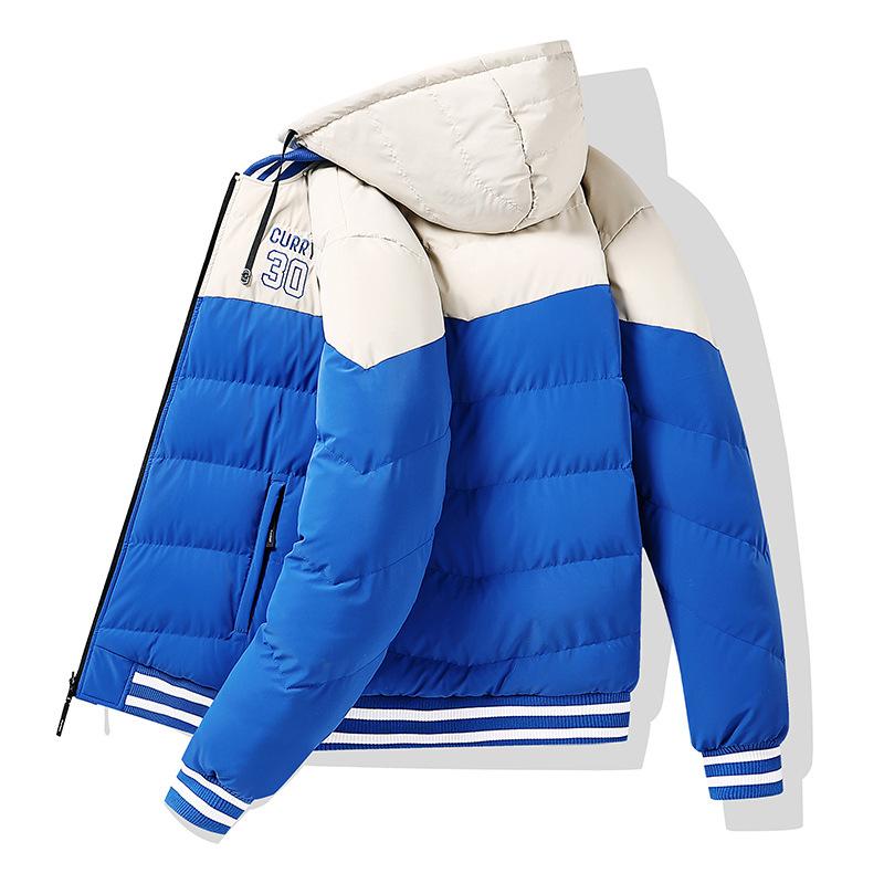 Cotton Jacket Men's Models Embroidery Color Collision Trend Loose Remove Cap Double-sided Wear Thickened Cotton Jacket Hooded Jacket