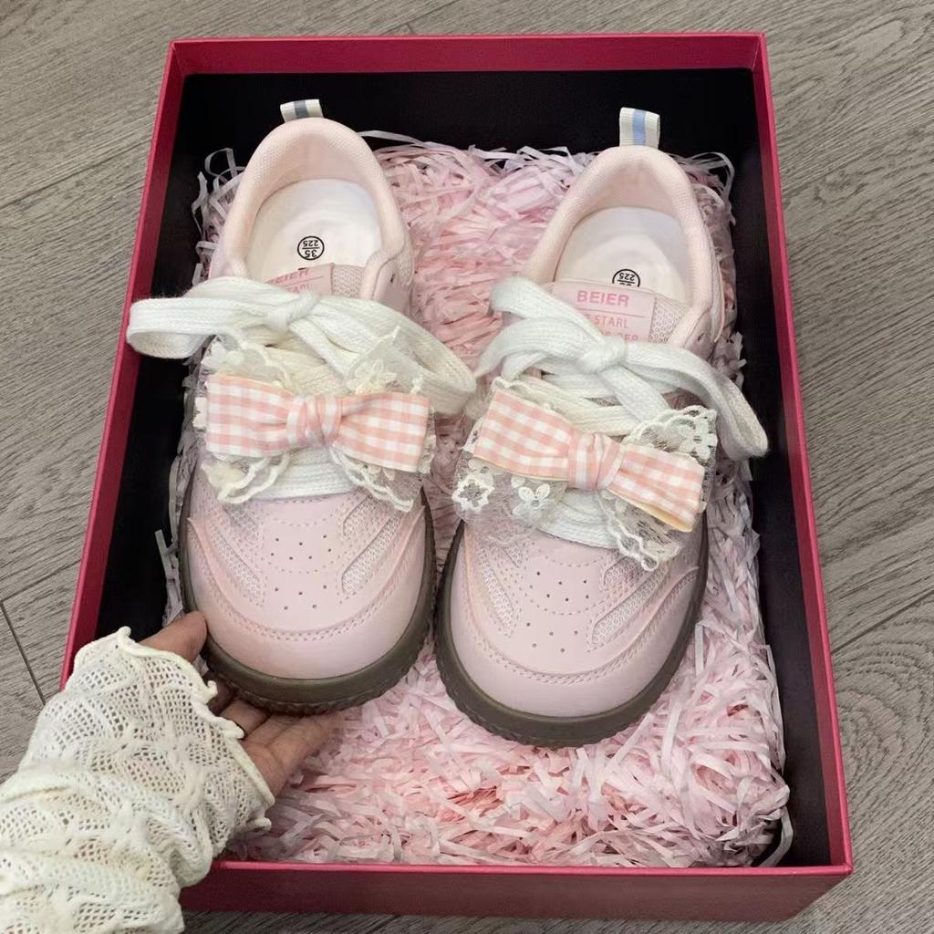 Niche Design Sense Casual Sports Shoes 2025 Spring and Autumn New Pink Board Shoes Women's Popular Korean Versatile White Shoes