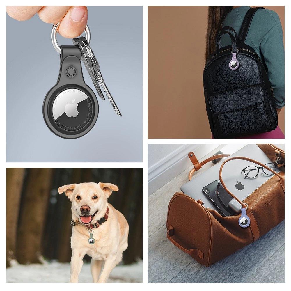 Dux Ducis Набор из 4 силиконовых чехлов-брелоков с подвесками для Apple Airtag Locator (4 цвета: Черный, Зеленый, Розовый, Синий)