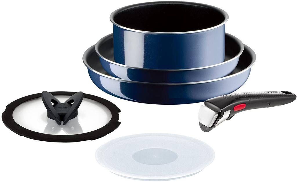 Tefal Набор кастрюль и сковородок со съемными ручками для газовых плит без содержания вредных веществ, таких как PFOA Neo Royal Blue L43790, набор из 6 предметов,