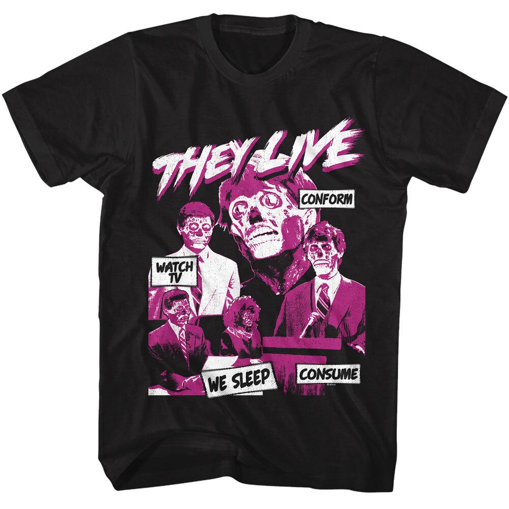 They Live Horror Movie Men039;s T Shirt John Carpenter Scary Sayings Black Cotton Unisex T-Shirt