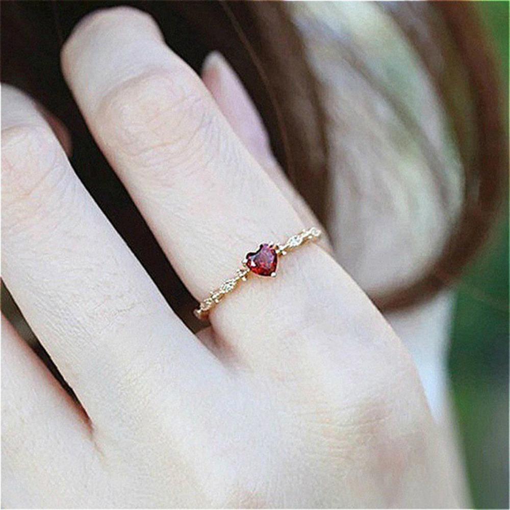 14K Gold Plated Heart Shape Ruby Engagement Ring for Women Fashion Diamond Ring Wedding Jewelry