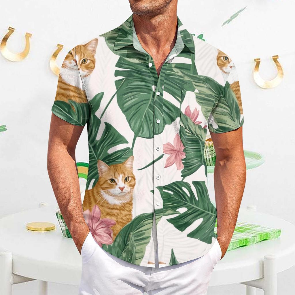 Мужская повседневная рубашка с короткими рукавами, облегающая, стильная, с гавайским принтом