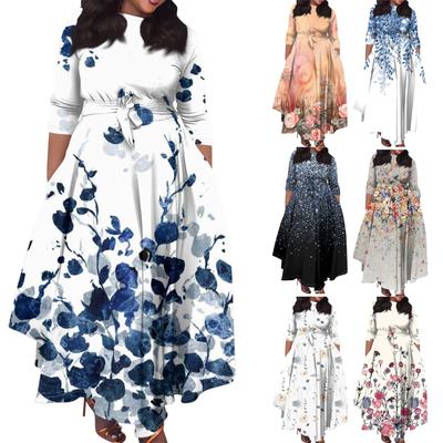 Женское повседневное модное свободное платье большого размера с цветочным принтом и круглым вырезом, рукавами три четверти, карманами и бретелями