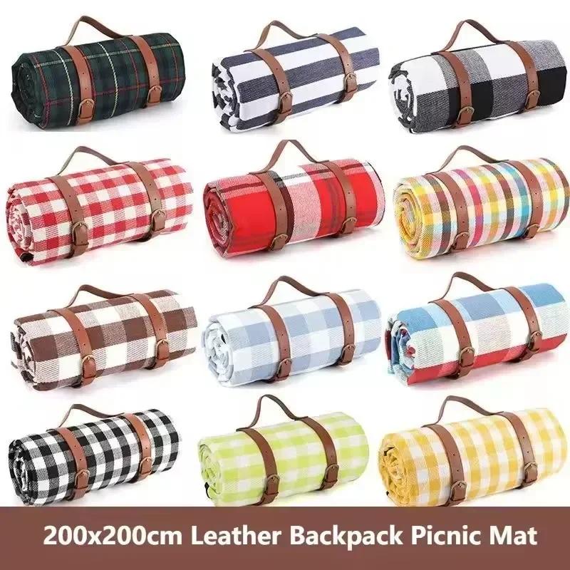 Outdoor Picnic Blankets Mats Camping Foldable Pad Blankets with Leather Handle Waterproof Beach Camping Accessories