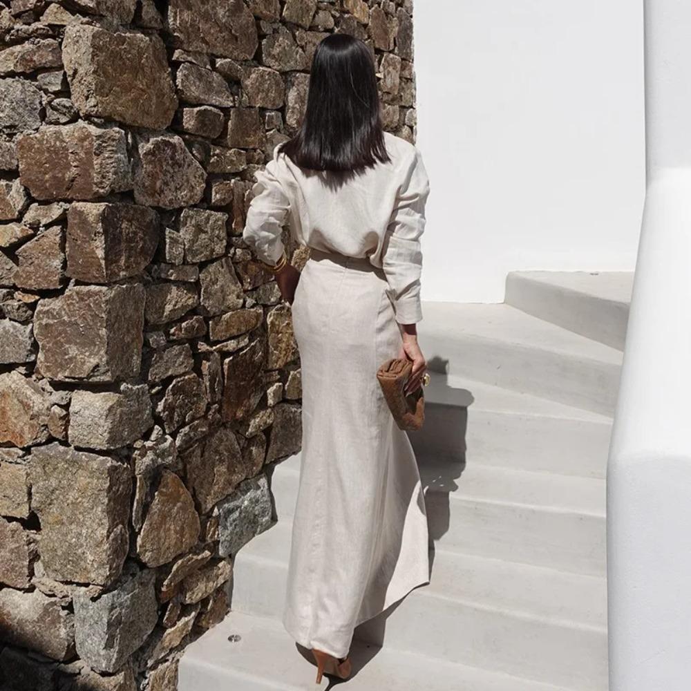 Элегантный наряд женский лацкан однобортная рубашка с длинным рукавом+юбка-полусолнце с завышенной талией и облегающего кроя женский комплект из двух предметов