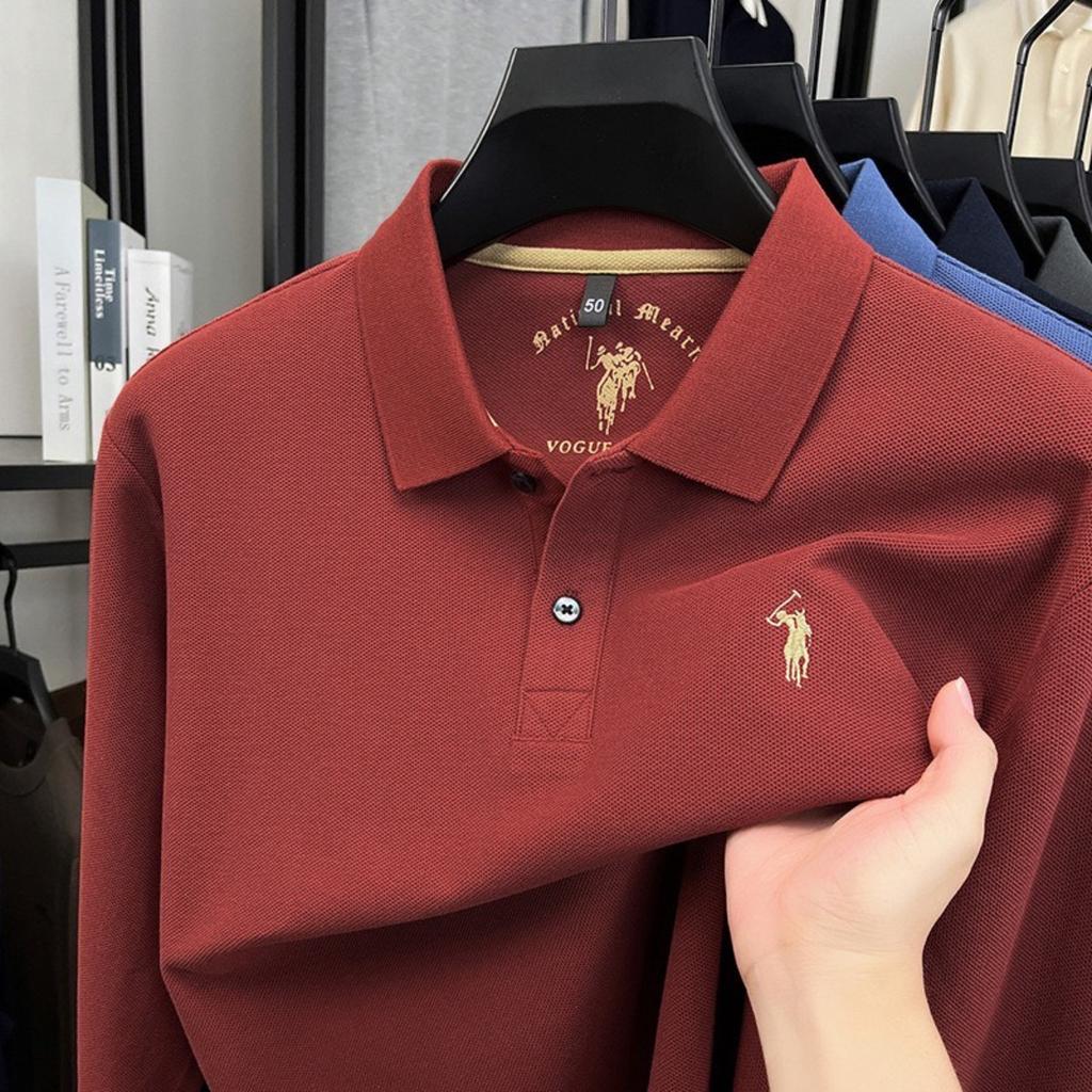 TrendHub 100% Pure Cotton Men's Long Sleeved Polo Shirt Embroidery Classic Paul Casual T-shirt