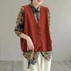 Spring and Autumn Cotton Thread Vest V-neck Loose Waist Artistic Retro Buckle Chinese Style Knitted Vest for Women