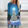 Christmas Women's Long Sleeve T-shirt Printed Round Neck Medium Long Top Women Fashion Casual Long Sleeve