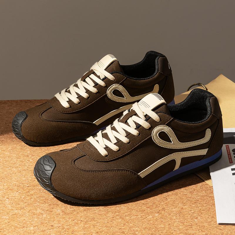 Men's Shoes Can Be Worn In All Seasons, New Trendy Round Head Versatile Breathable Lace-up Thick-soled German Training Casual Color Matching Comf