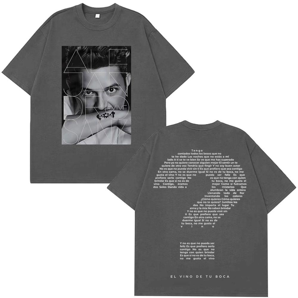 Alejandro Sanz Print Tee Tour Graphic Tee Unisex Women Fashion Casual Hip Hop Tee Summer Cotton Goth Punk Casual Tee