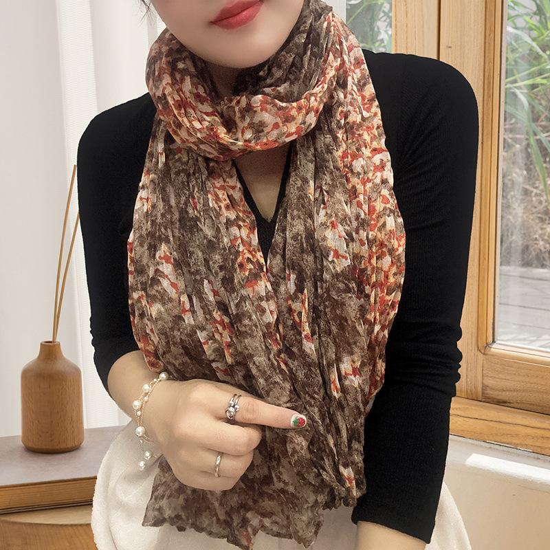 Small Floral Thin Mori Age-reducing Wrinkled Sunscreen Silk Scarf Women's Summer New Versatile Shawl Fashion Trends