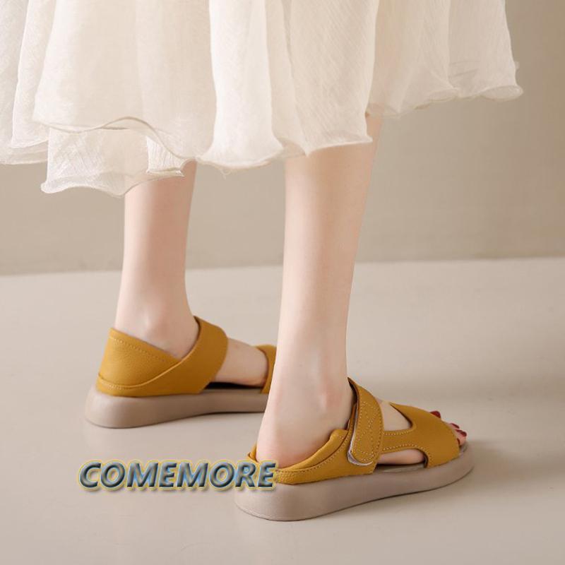 Модные нескользящие мягкие повседневные пляжные сандалии в римском стиле с низким верхом для женщин, удобная платформа, круглая носовая часть, толстая подошва, лето 2024 г.