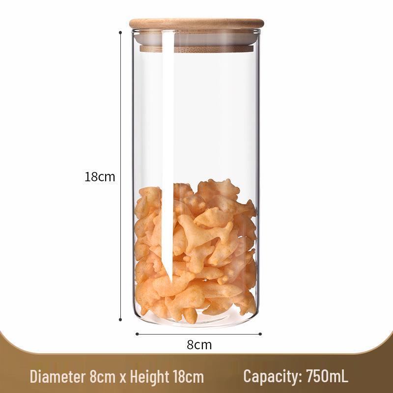 Стеклянная банка для хранения с бамбуковой крышкой - Влагонепроницаемая, пищевая, прозрачный кухонный контейнер