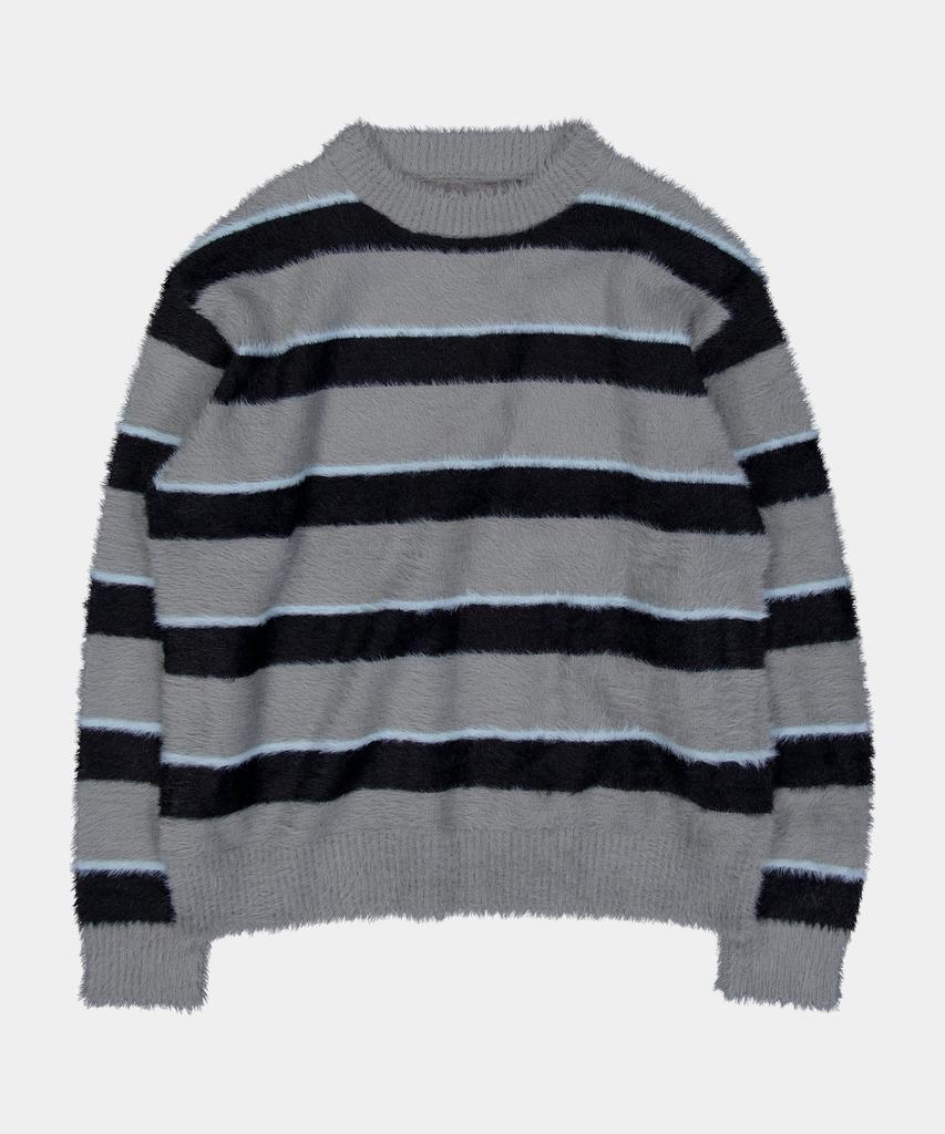 SLOWACID Hairy Stripe Pullover Knit [Gray]