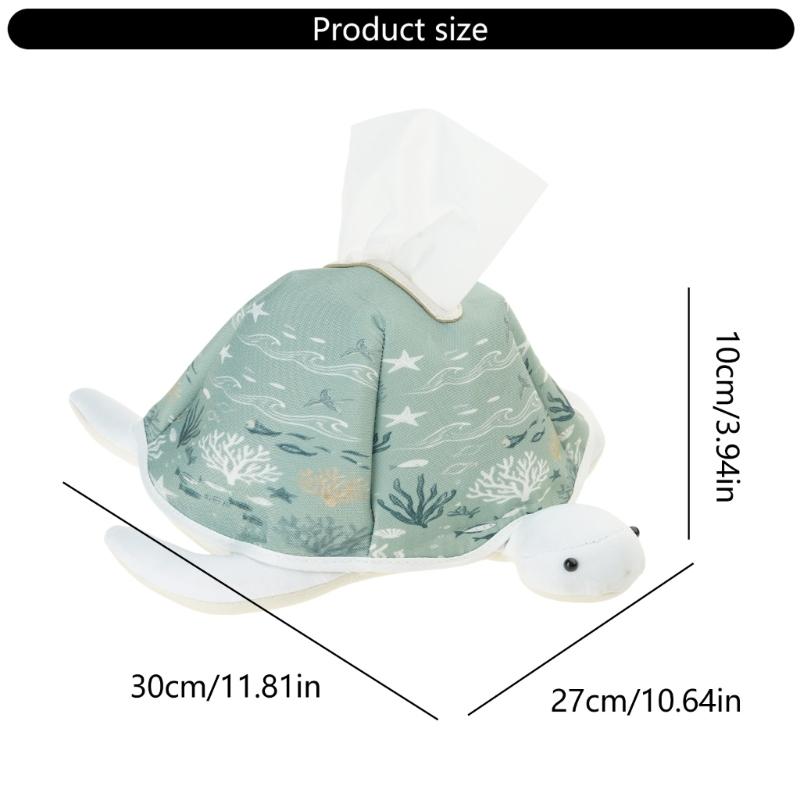 Tabletop Tissue Dispenser Cover Animal Tissue Box Holder Soft Fabric Finish With Ocean Print for Bedroom Living Room Desk Use and Guest Room
