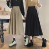 Korean Style Women's Midi Skirt Autumn High-Waisted Corduroy Long Skirt Women College Style Pleated A-Line Skirts