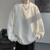 Spring Autumn New Men's White Crew Neck Sweatshirt Loose High End Jacquard Design Inner Wear Pullover Base Layer Top